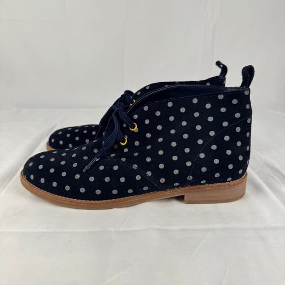 Boden Polka Dot Suede Desert‎ Boots Women’s Size 8 Navy Blue Lace Up Ankle Shoes - Picture 4 of 16